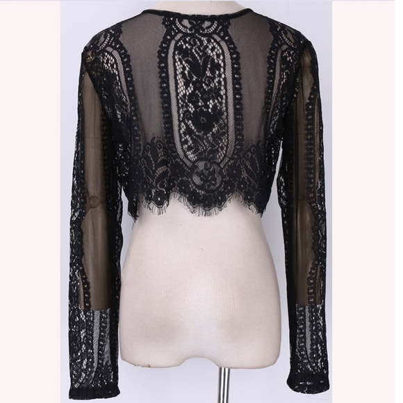 LAST ONE!!! Black Lace Long Sleeve Lace Blouse - Picture 4 of 8